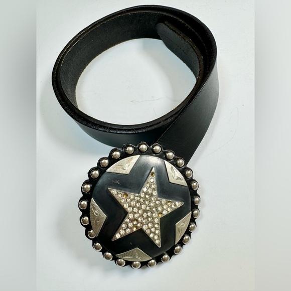 Vintage Cowboy Decor Lonestar Stud Leather Belt  Rhinestone Buckle 36 Studded main image 14